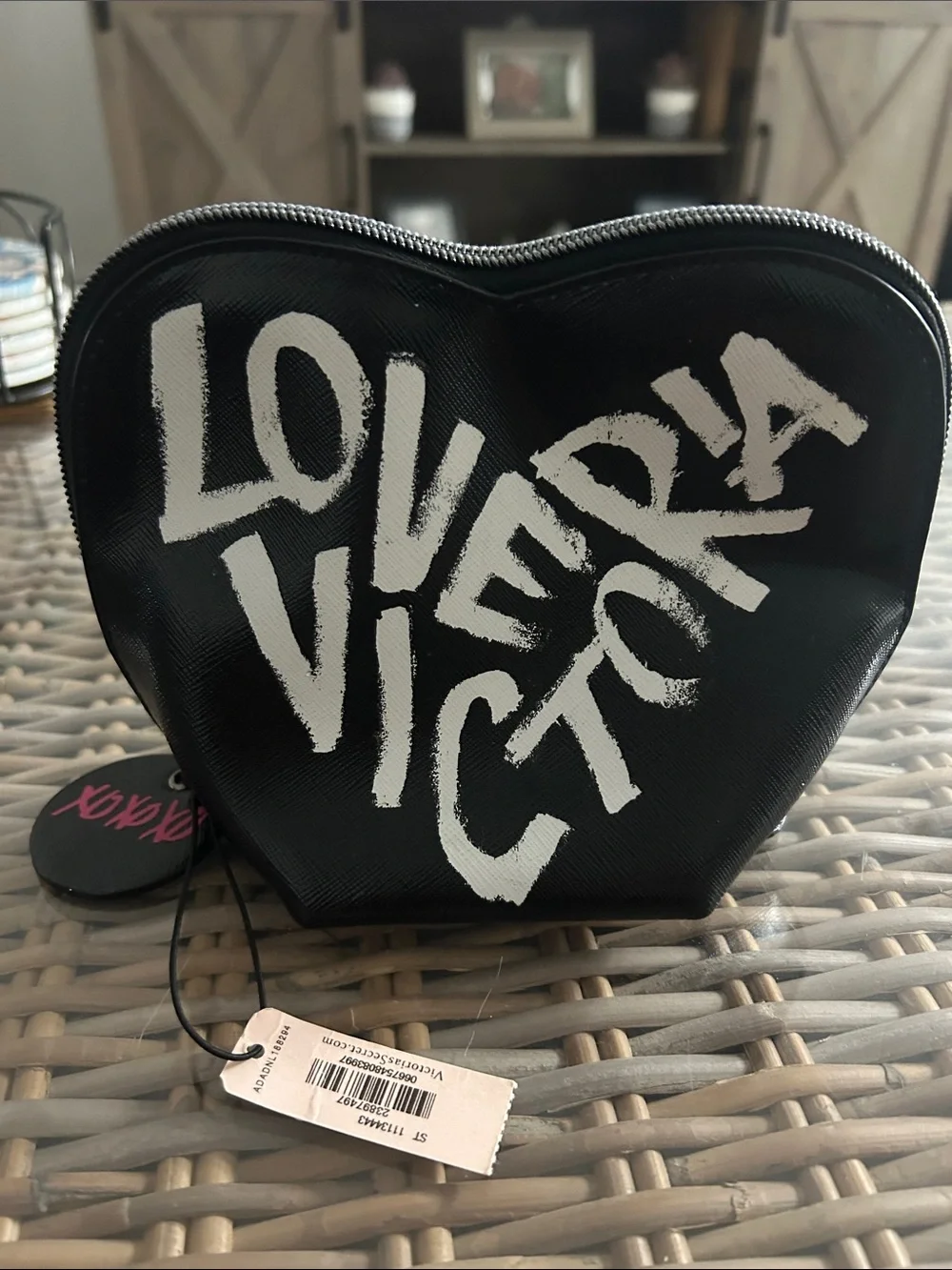 Victoria's Secret Black Heart Cosmetic Pouch with White Graffiti Logo